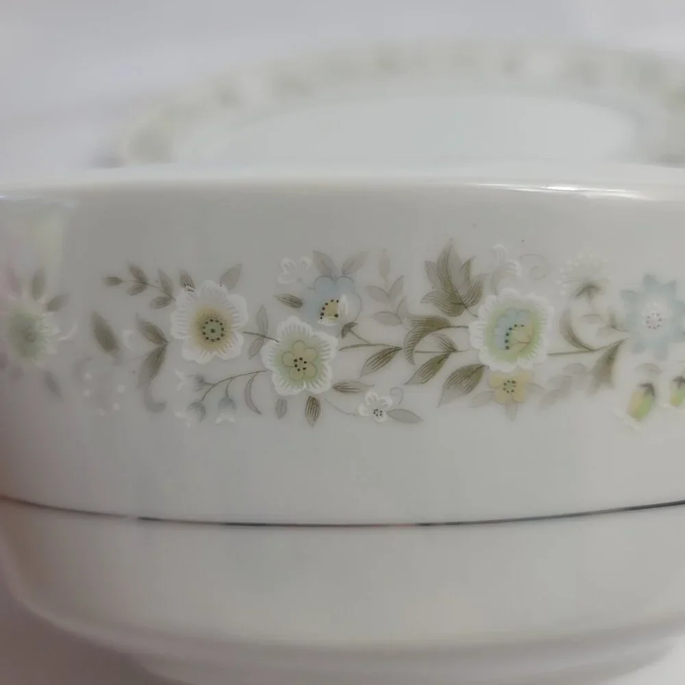 Imperial China Wild Flower Gravy Boat With Underplate Green Blue & White Flowers